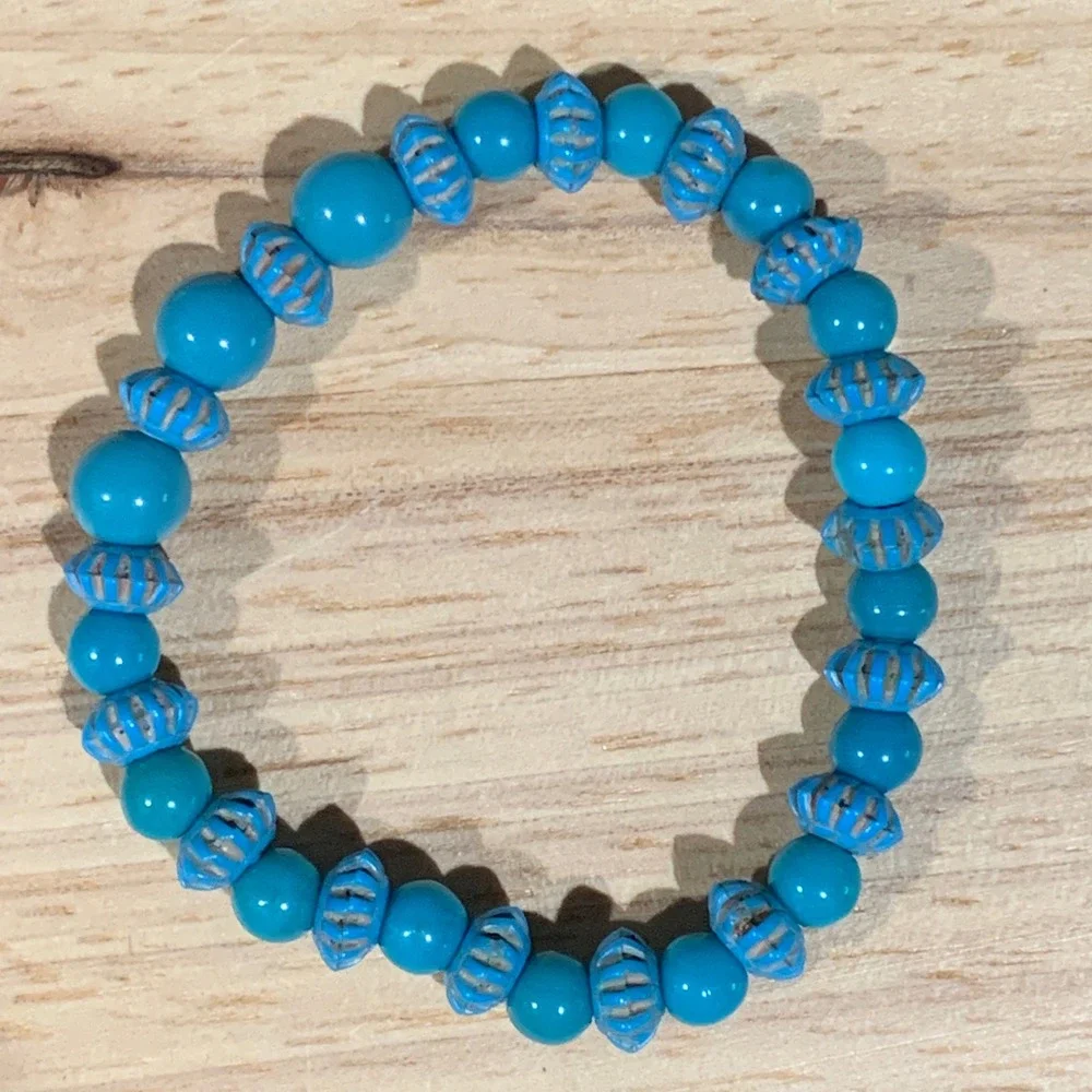 New Turquoise Blue Beaded Stretch Bracelet Set 3 Piece Boho Southwestern Coastal